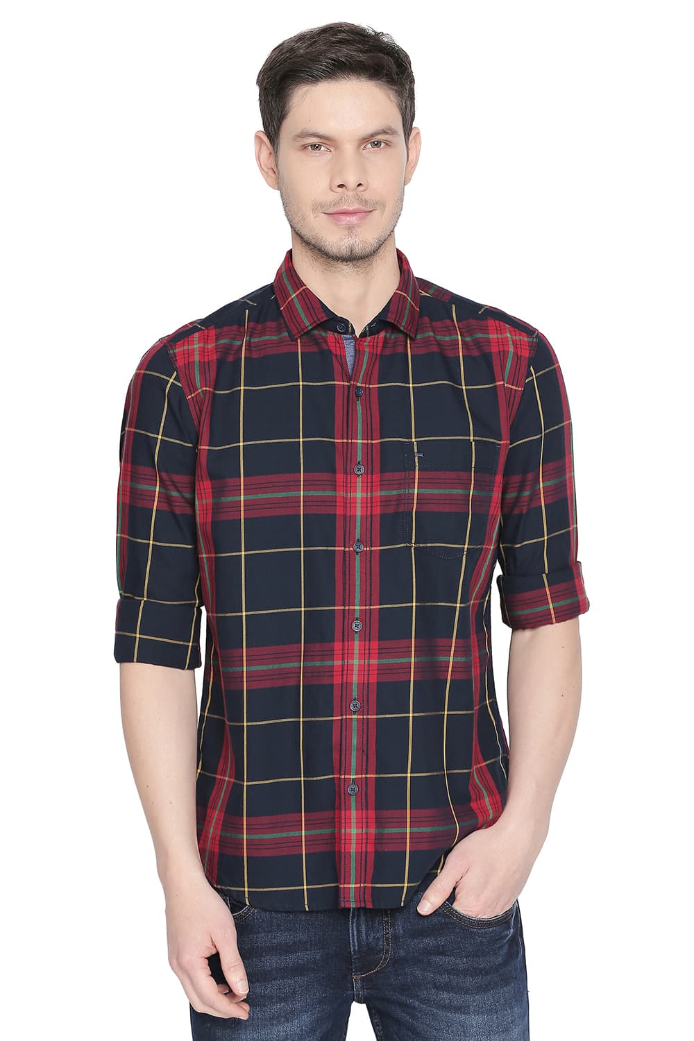 BASICS SLIM FIT TWILL CHECKS SHIRT