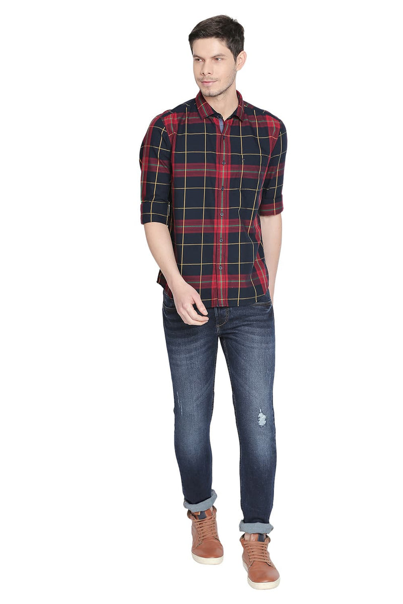 BASICS SLIM FIT TWILL CHECKS SHIRT