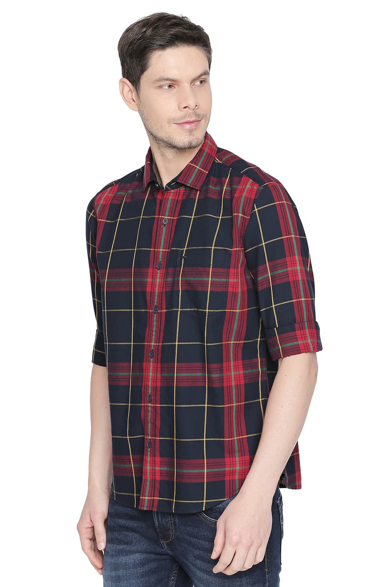 BASICS SLIM FIT TWILL CHECKS SHIRT