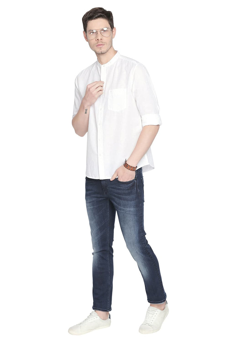 BASICS SLIM FIT COTTON LINEN SHIRT