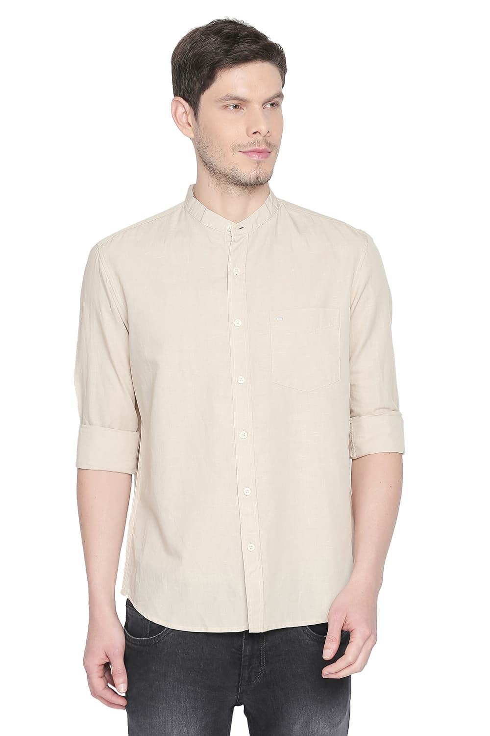 BASICS SLIM FIT COTTON LINEN SHIRT