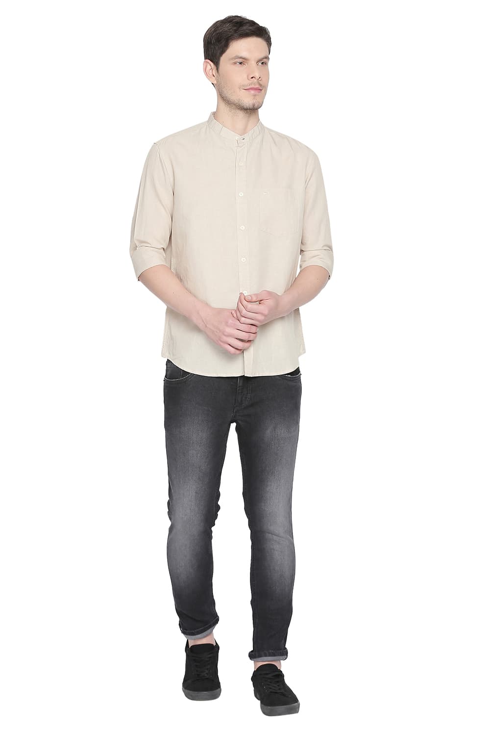 BASICS SLIM FIT COTTON LINEN SHIRT