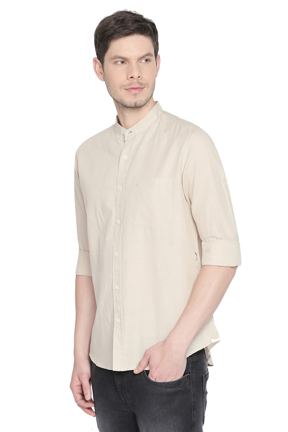 BASICS SLIM FIT COTTON LINEN SHIRT