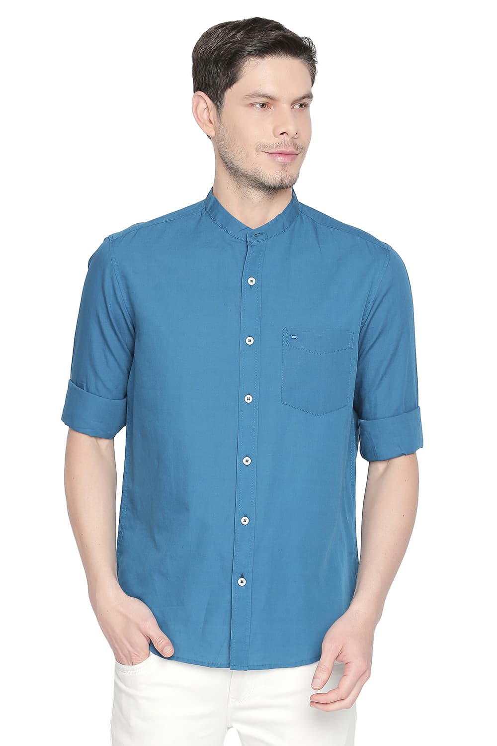 BASICS SLIM FIT COTTON LINEN SHIRT