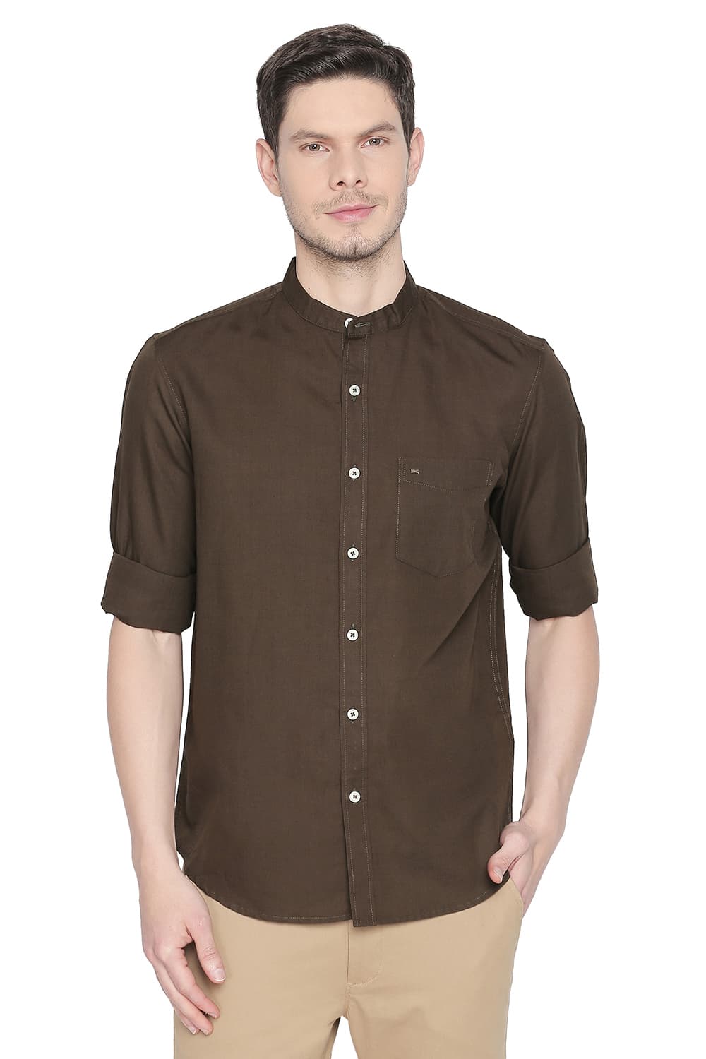 BASICS SLIM FIT COTTON LINEN SHIRT