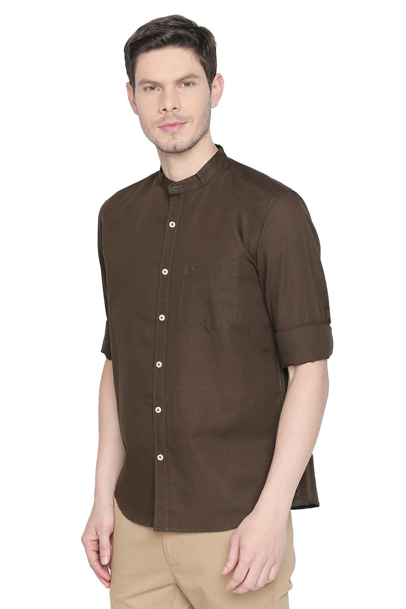 BASICS SLIM FIT COTTON LINEN SHIRT