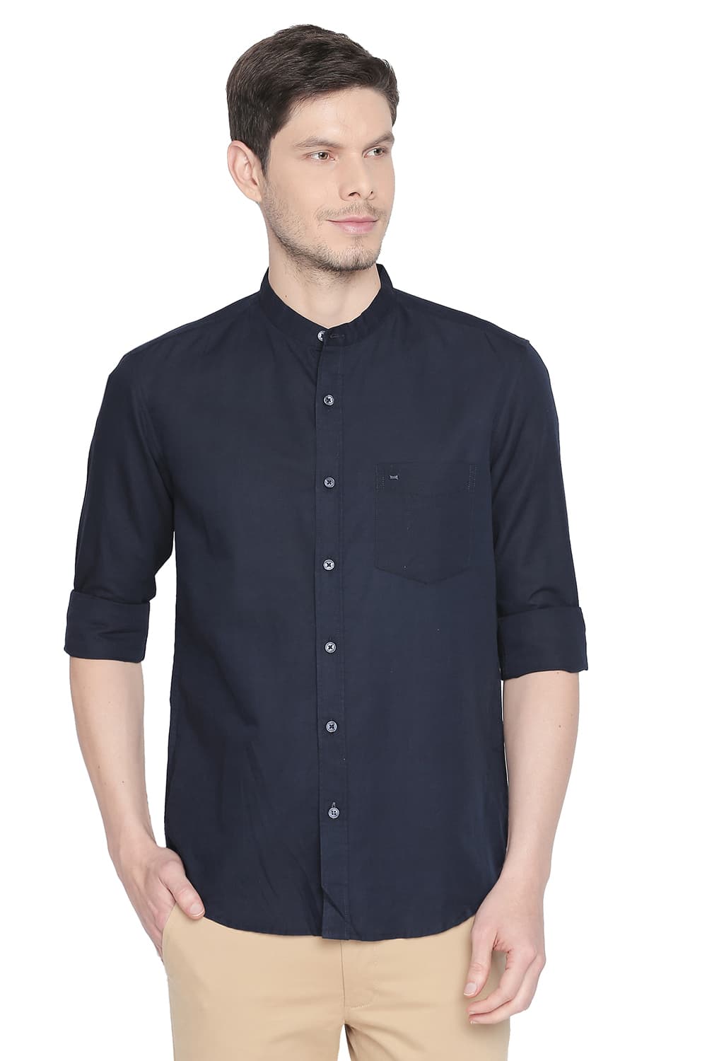 BASICS SLIM FIT COTTON LINEN SHIRT