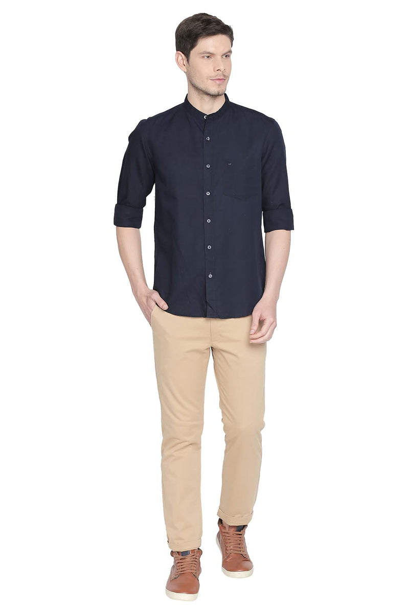 BASICS SLIM FIT COTTON LINEN SHIRT