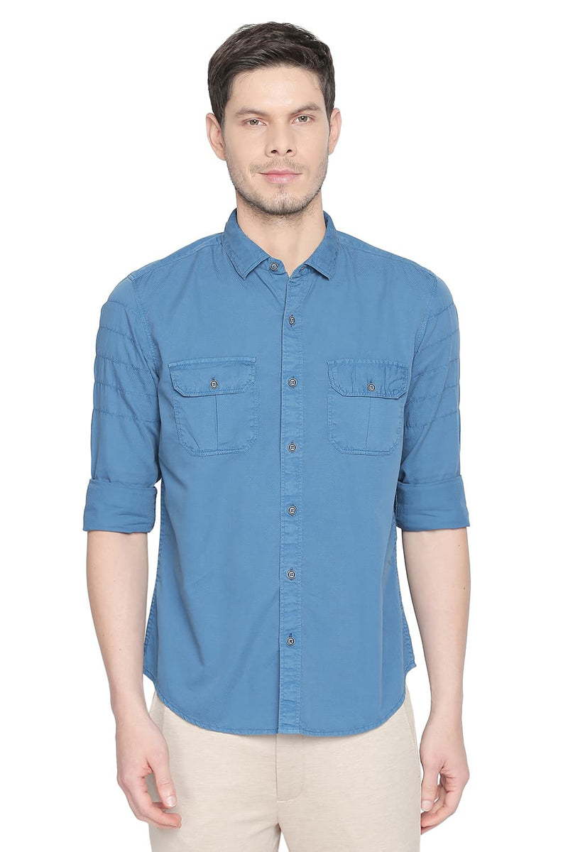 BASICS SLIM FIT GARMENT DYED DOBBY SHIRT