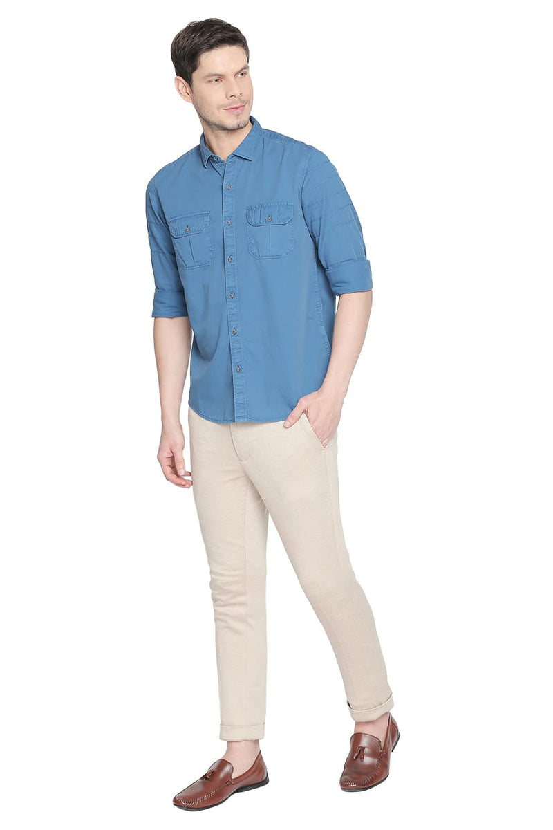 BASICS SLIM FIT GARMENT DYED DOBBY SHIRT