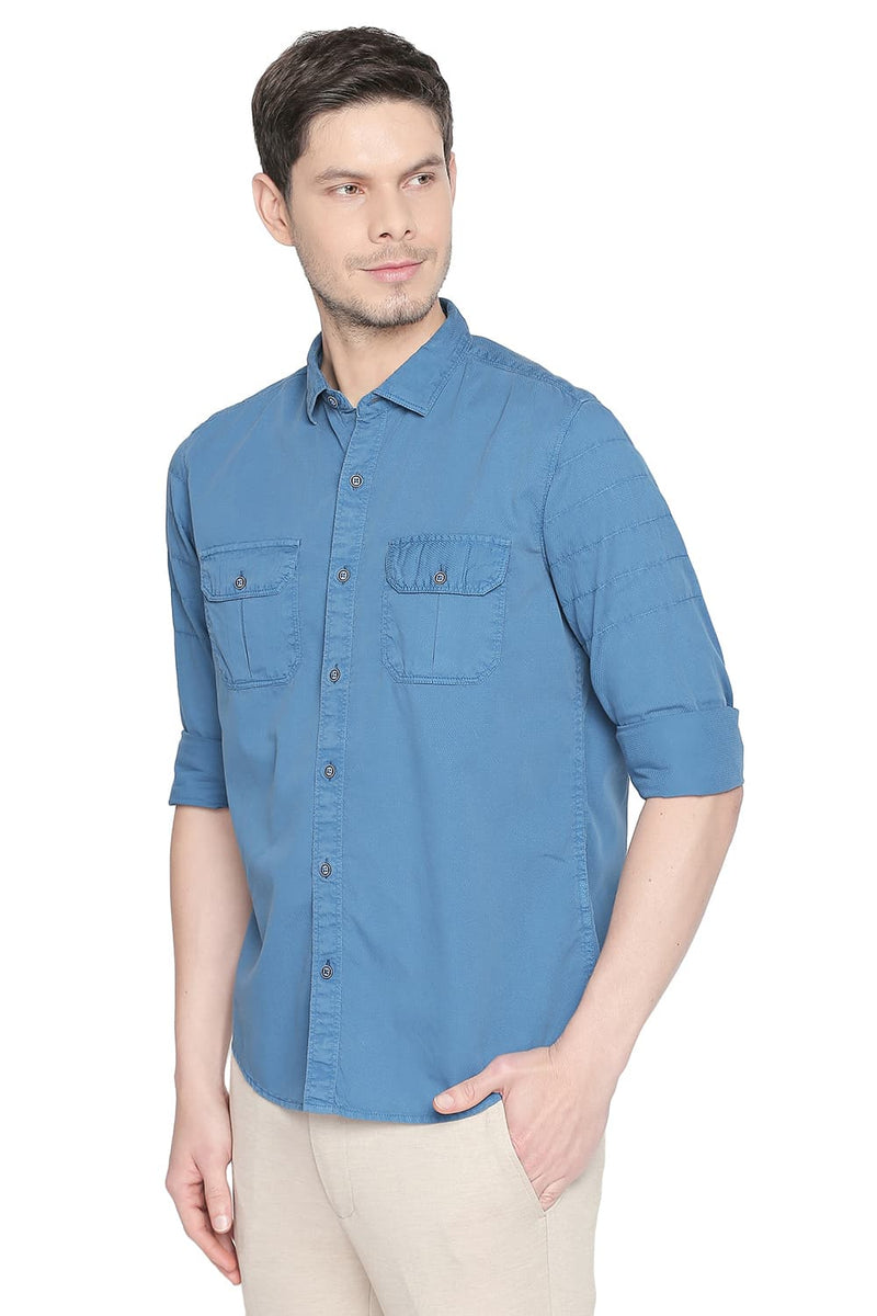 BASICS SLIM FIT GARMENT DYED DOBBY SHIRT