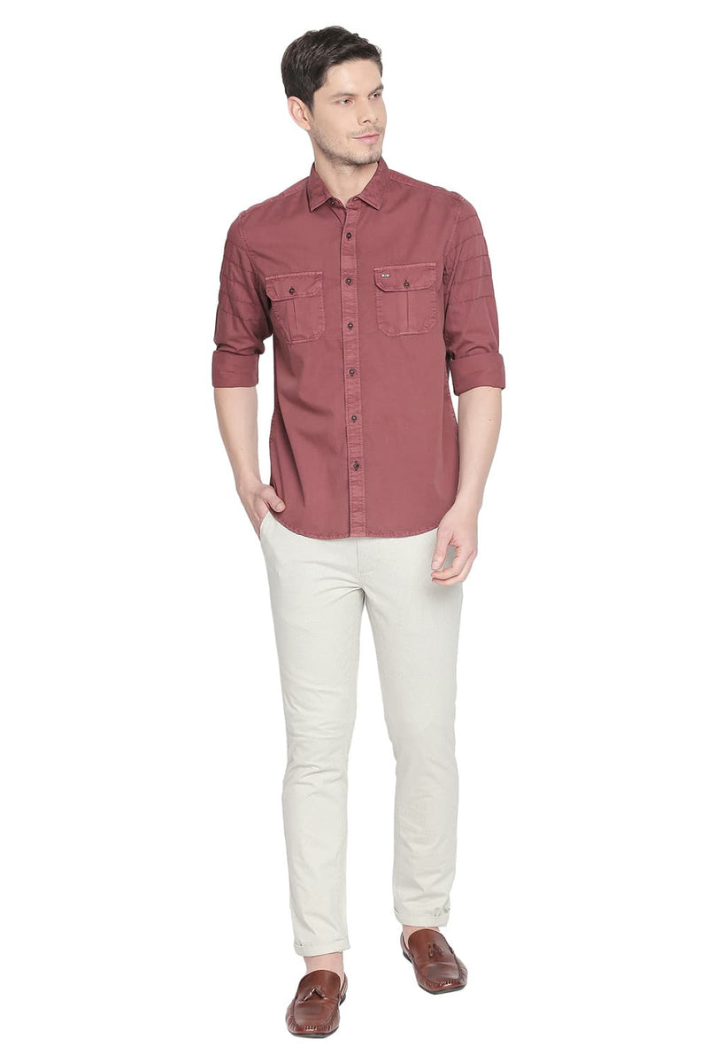 BASICS SLIM FIT GARMENT DYED DOBBY SHIRT