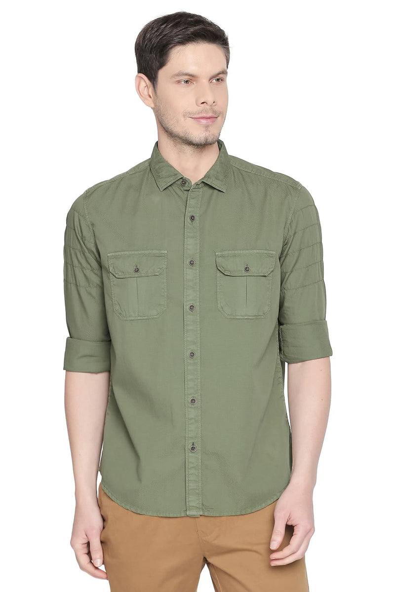 BASICS SLIM FIT GARMENT DYED DOBBY SHIRT