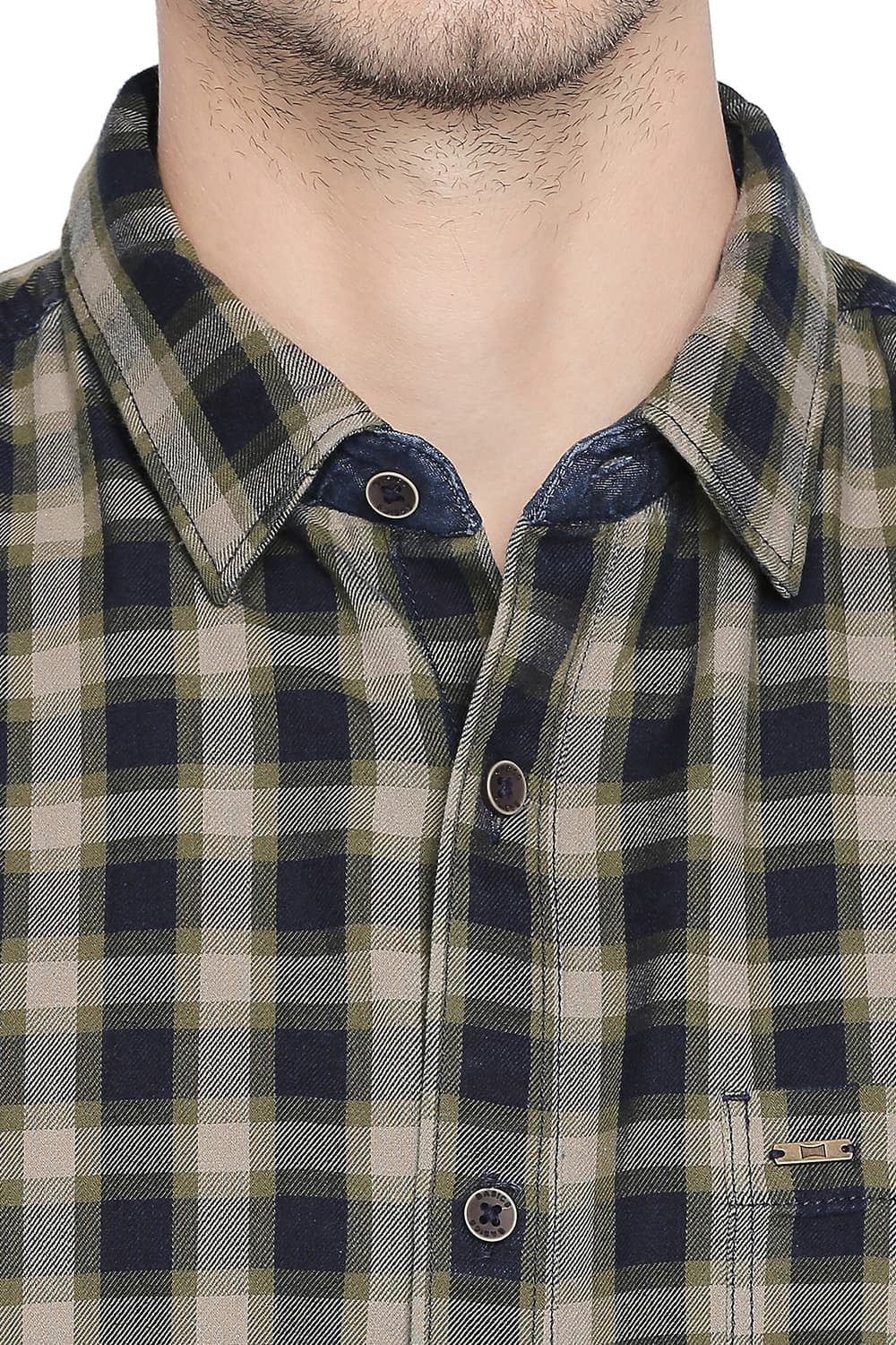 BASICS SLIM FIT INDIGO CHECKS SHIRT