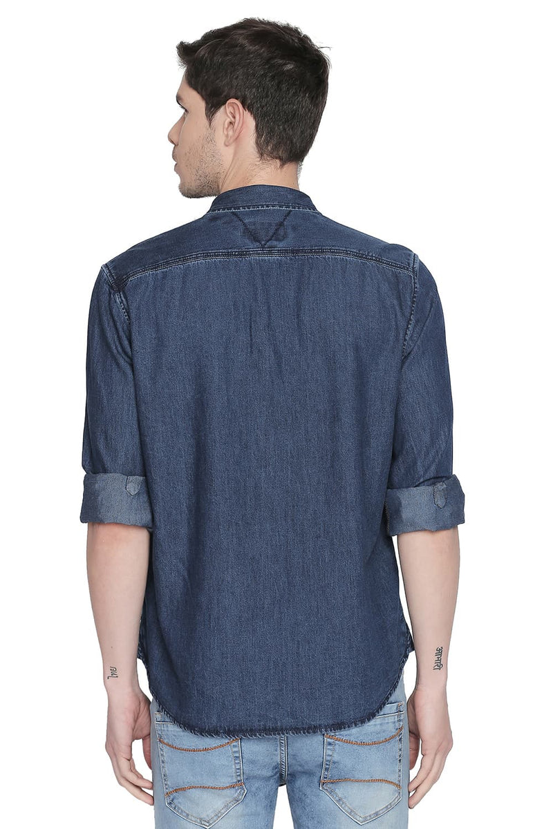 BASICS SLIM FIT TWILL DENIM SHIRT