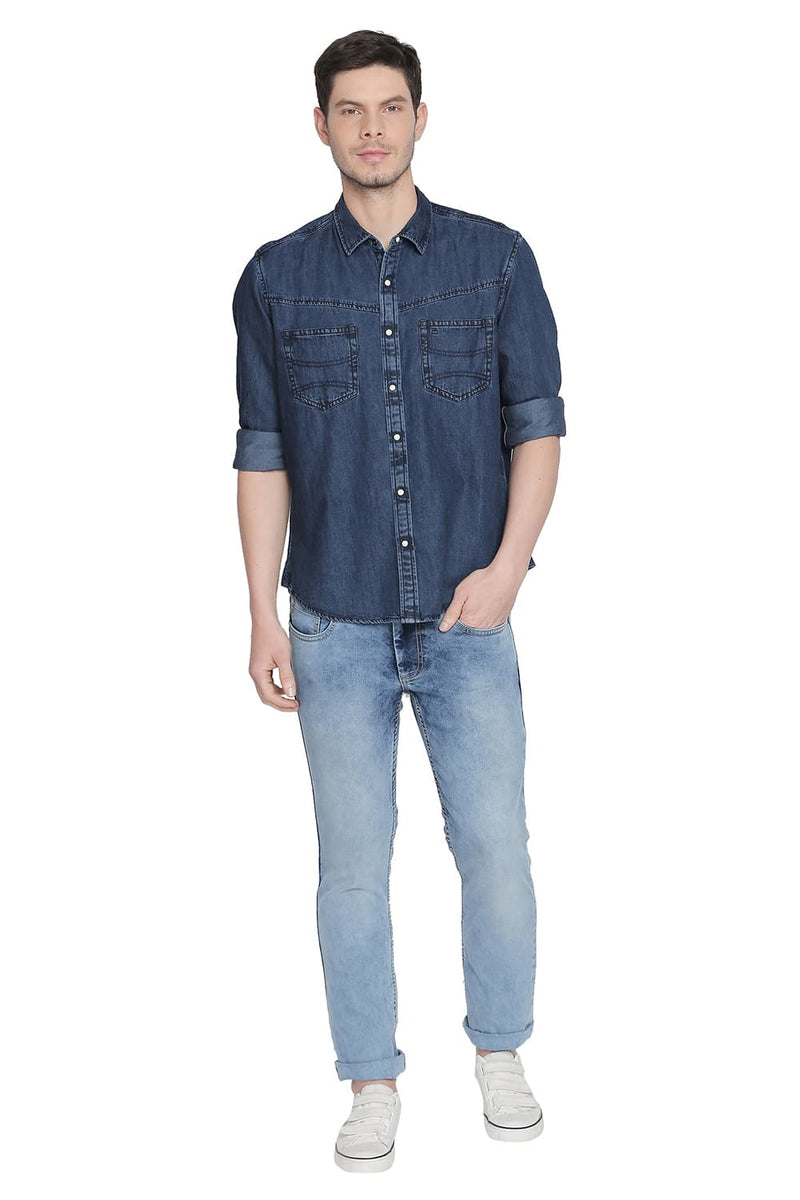 BASICS SLIM FIT TWILL DENIM SHIRT