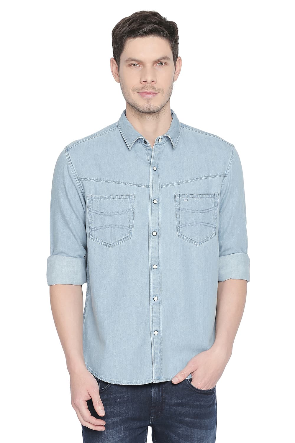 BASICS SLIM FIT TWILL DENIM SHIRT