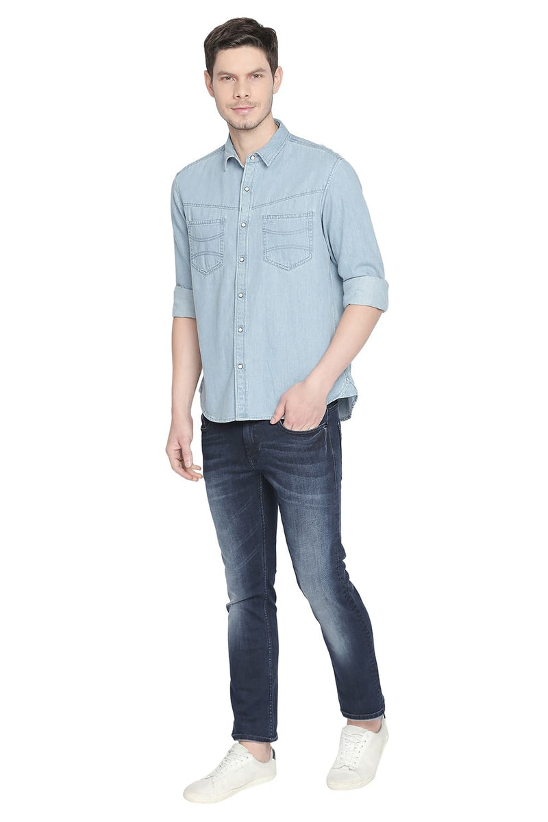 BASICS SLIM FIT TWILL DENIM SHIRT