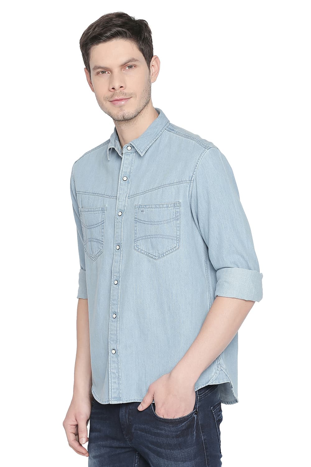 BASICS SLIM FIT TWILL DENIM SHIRT