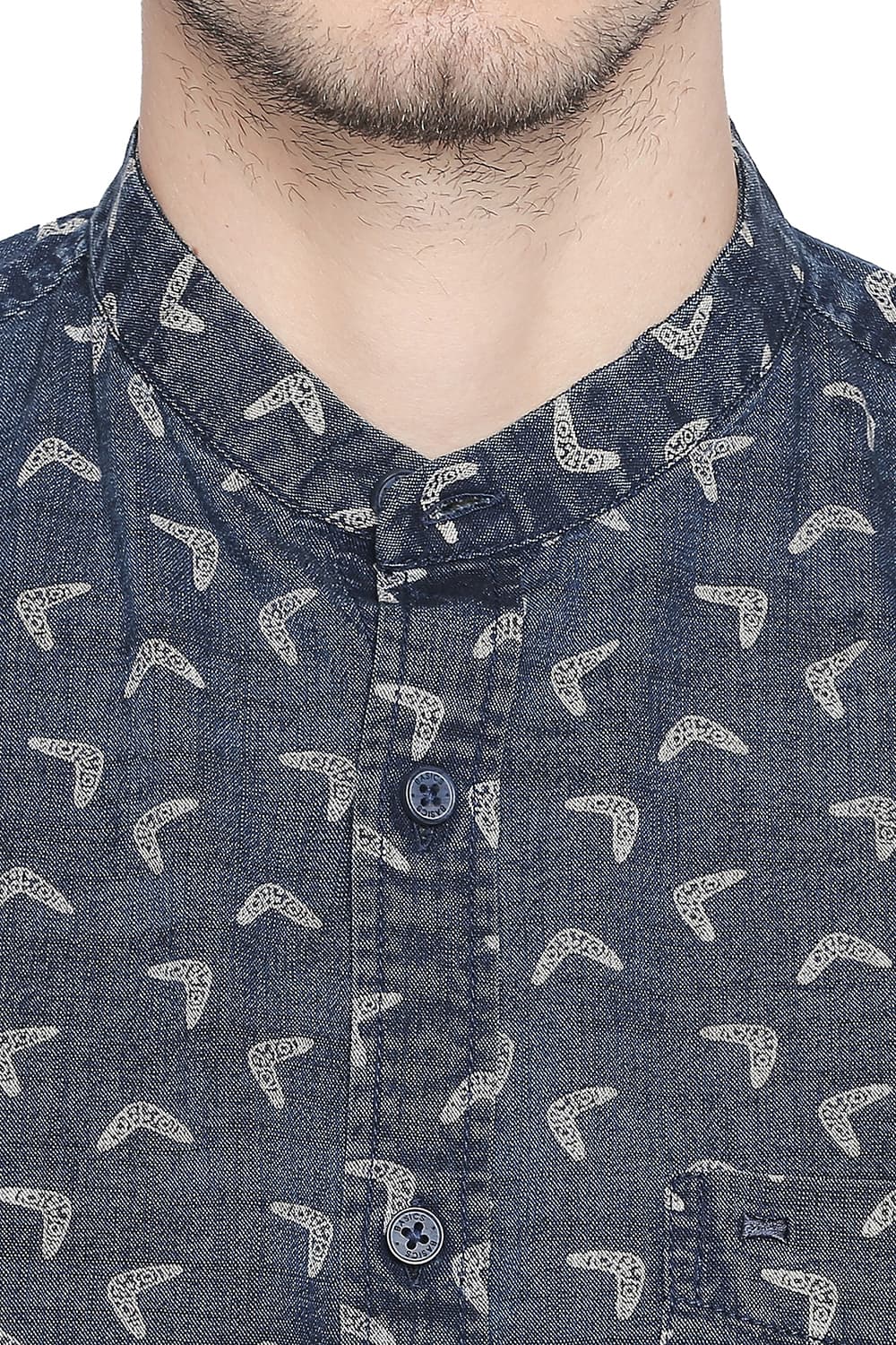 BASICS SLIM FIT PRINTED INDIGO SHIRT