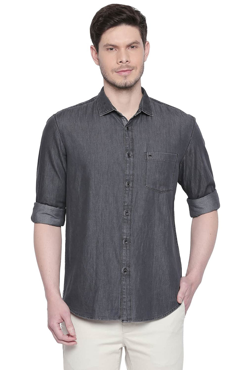 BASICS SLIM FIT INDIGO TWILL SHIRT