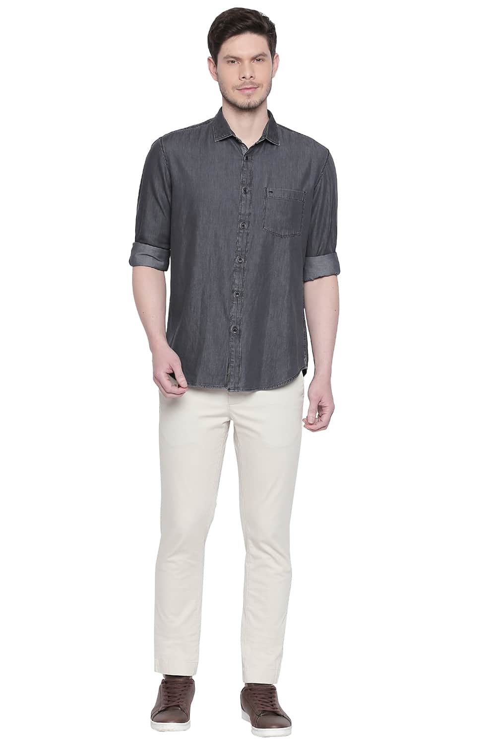 BASICS SLIM FIT INDIGO TWILL SHIRT