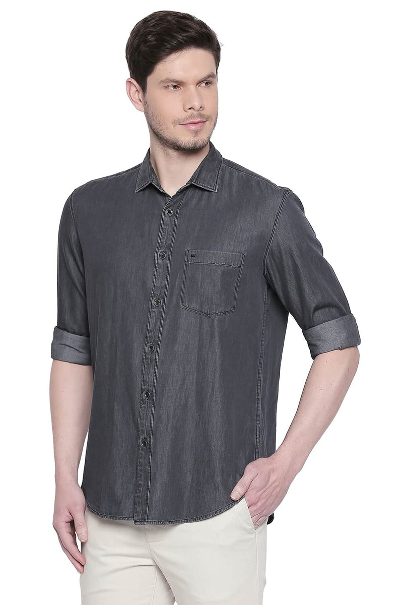 BASICS SLIM FIT INDIGO TWILL SHIRT