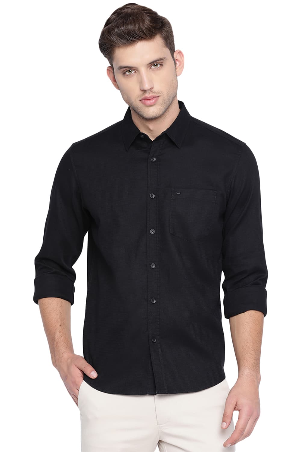 BASICS SLIM FIT STRUCTURE SHIRT