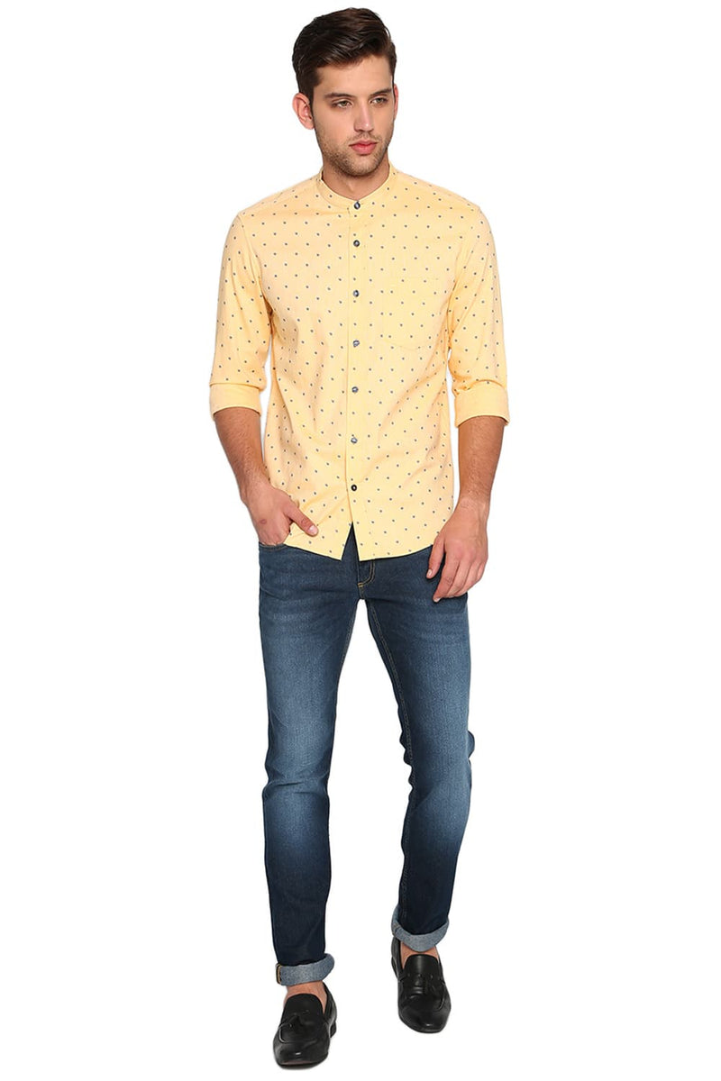 BASICS SLIM FIT PRINTED OXFORD SHIRT