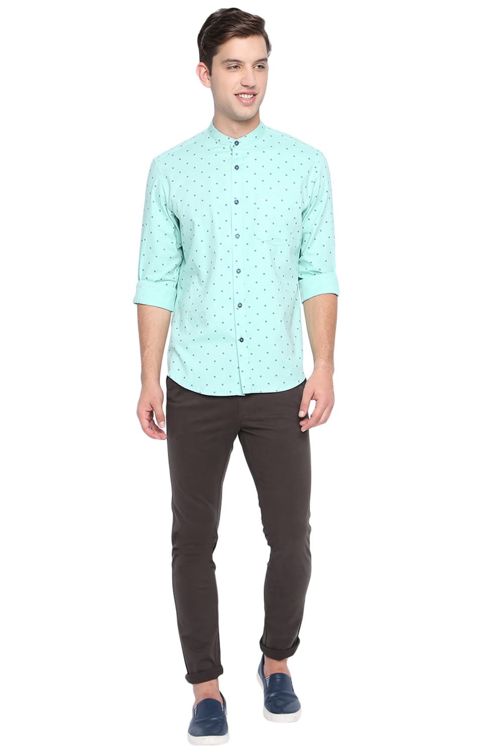 BASICS SLIM FIT PRINTED OXFORD SHIRT