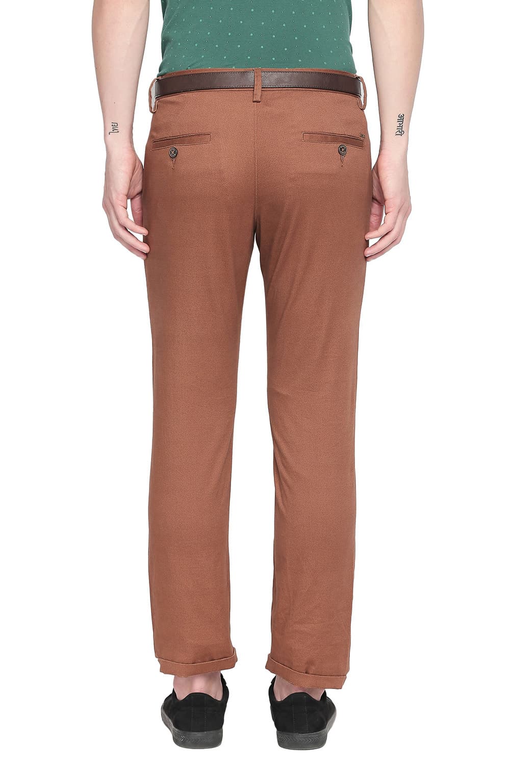 BASICS SLIM FIT PRINTED STRETCH TROUSER WITH BELT