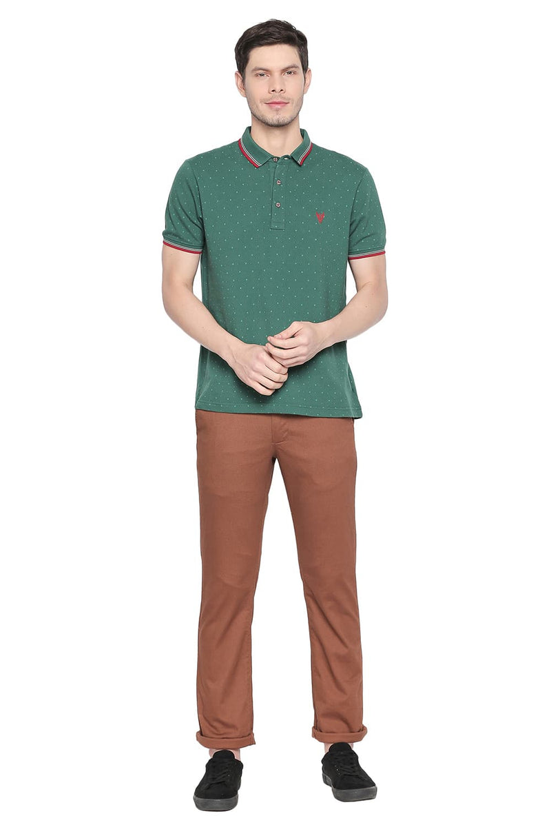 BASICS SLIM FIT PRINTED STRETCH TROUSER WITH BELT