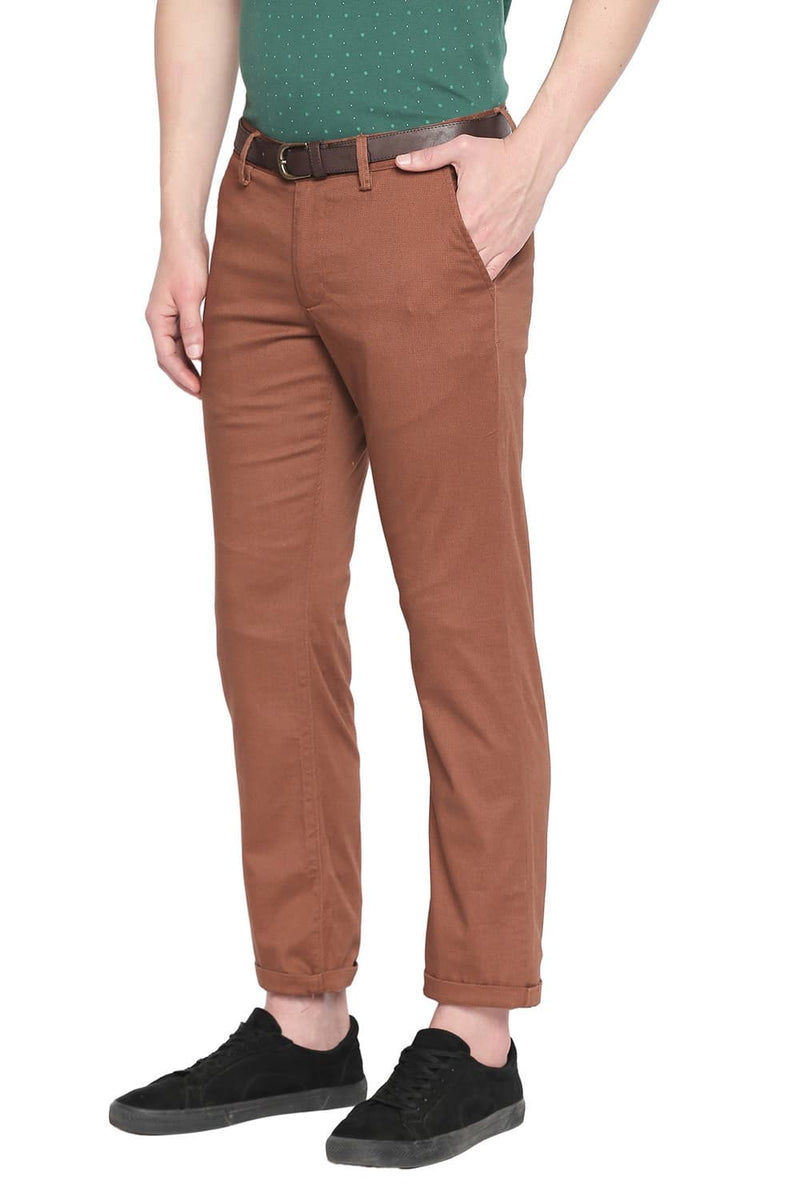 BASICS SLIM FIT PRINTED STRETCH TROUSER WITH BELT