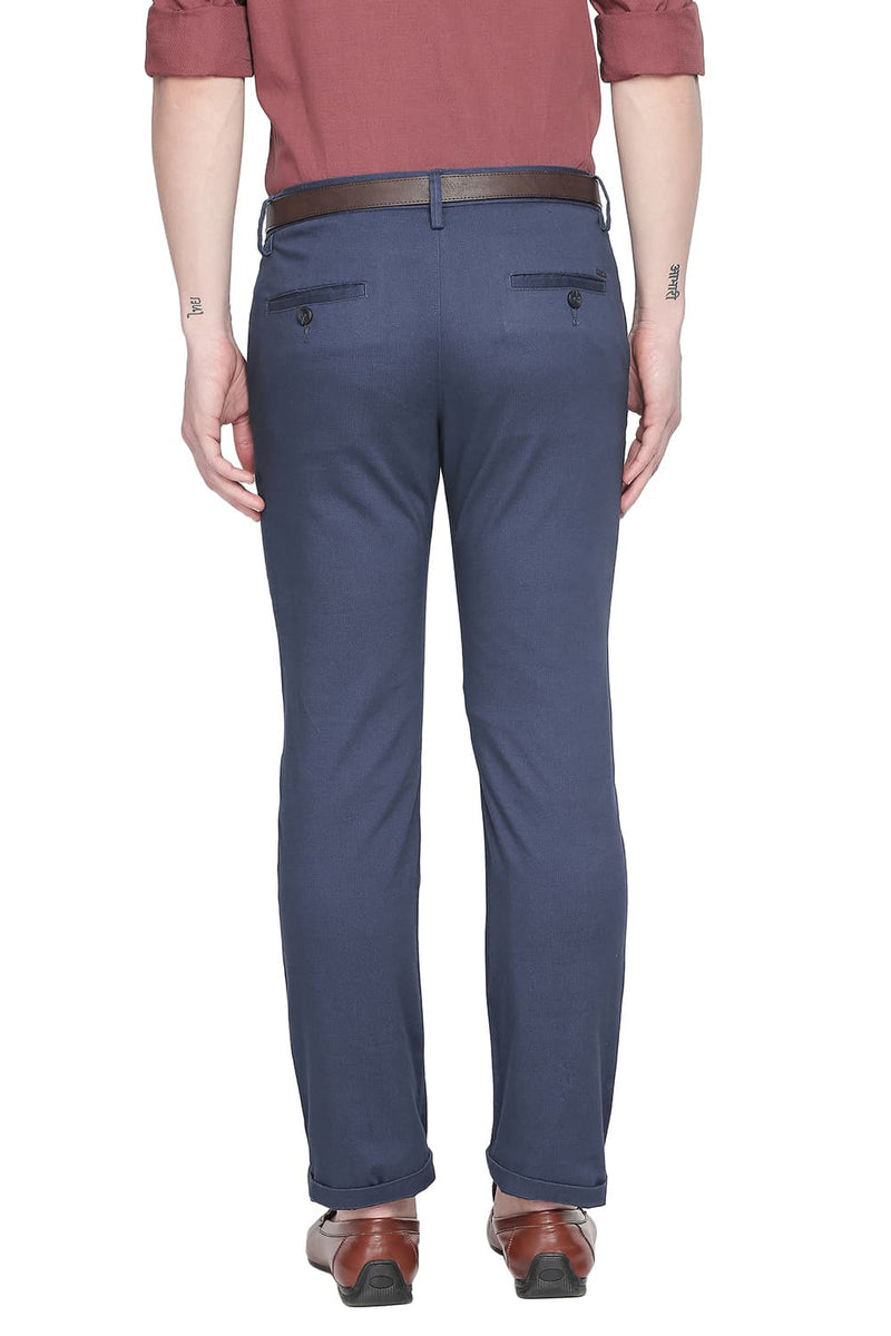 BASICS SLIM FIT PRINTED STRETCH TROUSER WITH BELT