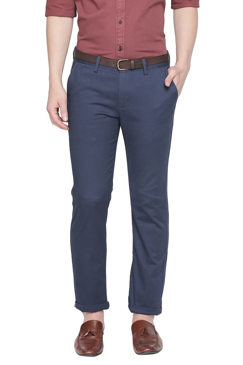 BASICS SLIM FIT PRINTED STRETCH TROUSER WITH BELT