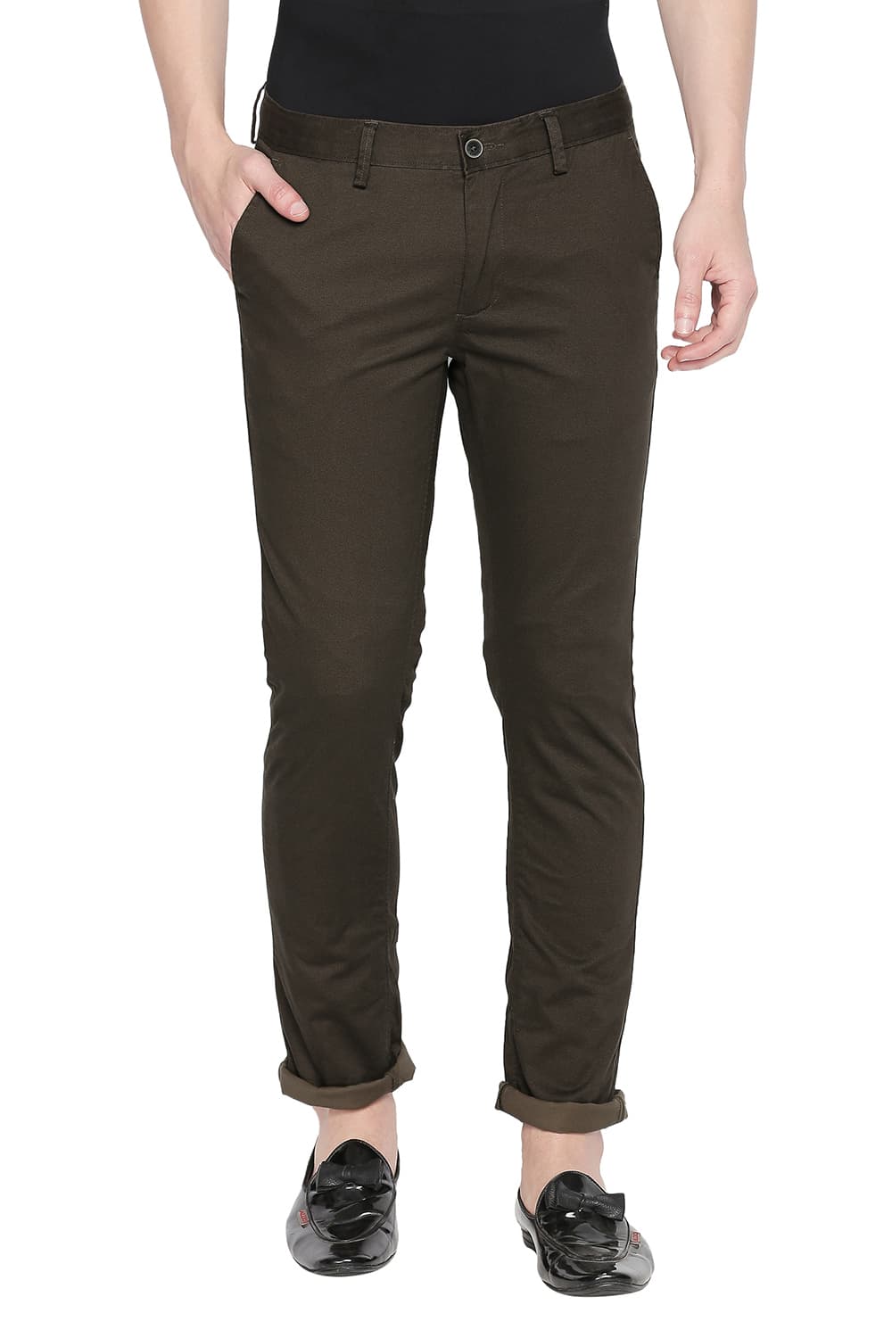 BASICS TAPERED FIT PRINTED STRETCH TROUSER