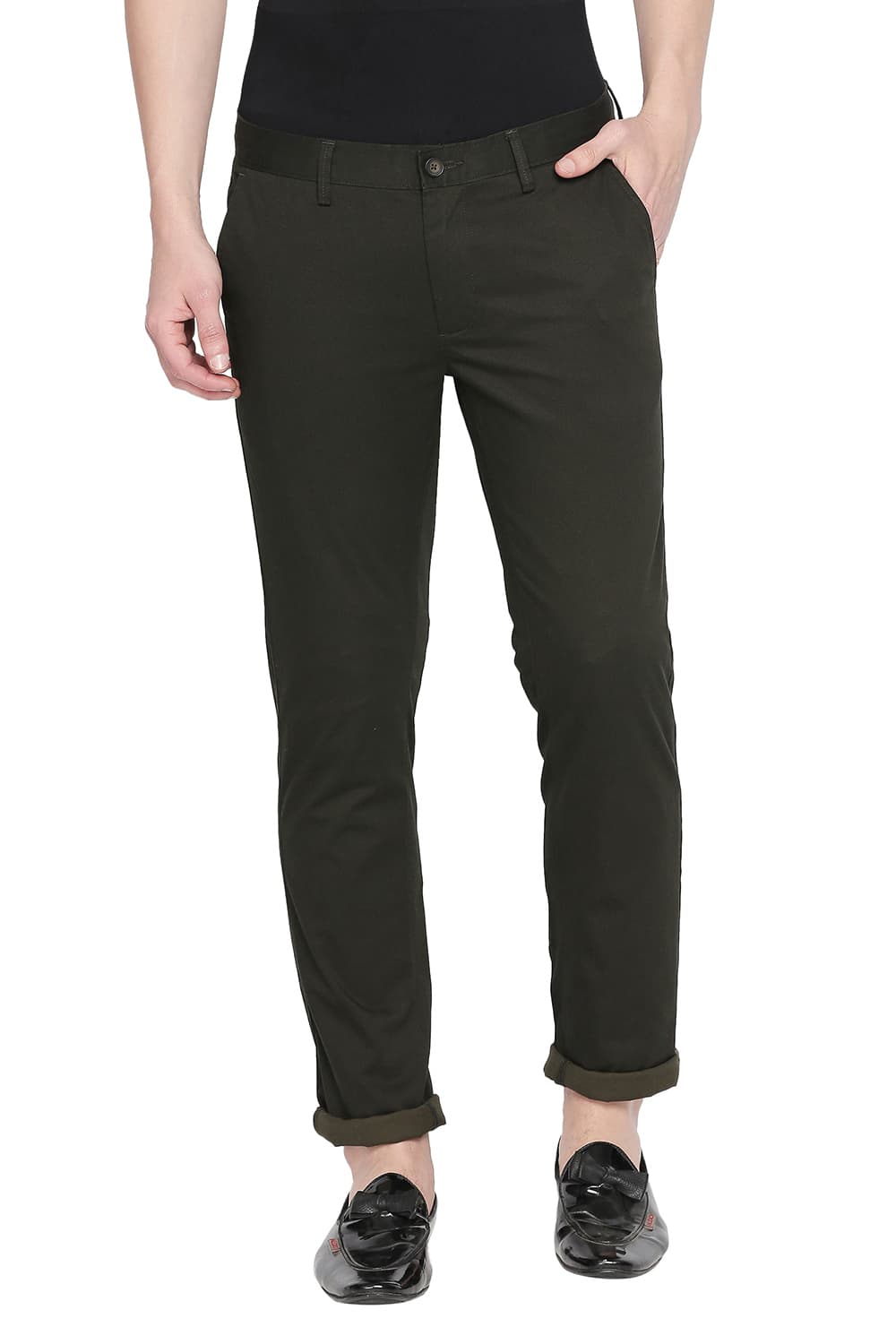 BASICS TAPERED FIT PRINTED STRETCH TROUSER