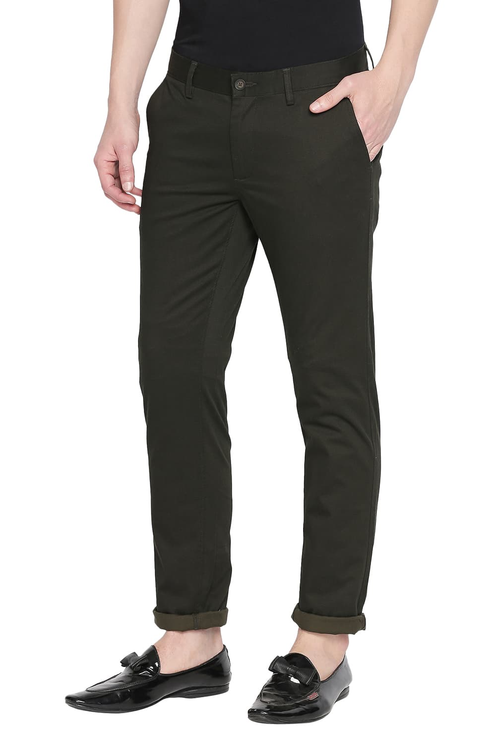 BASICS TAPERED FIT PRINTED STRETCH TROUSER