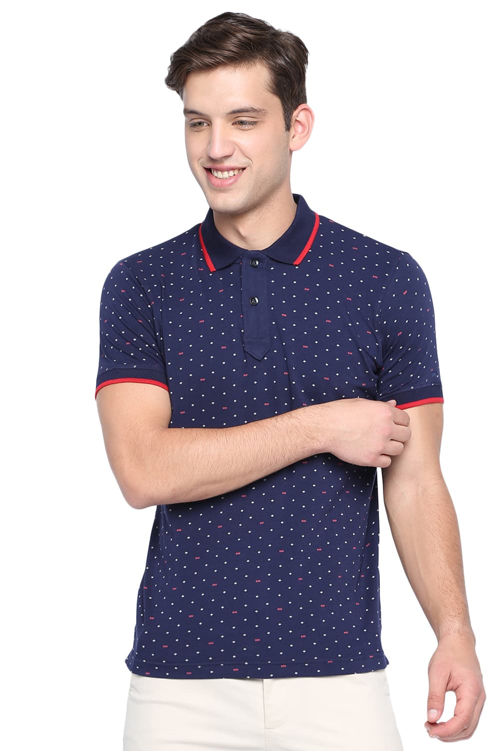 BASICS MUSCLE FIT PRINT POLO T SHIRT