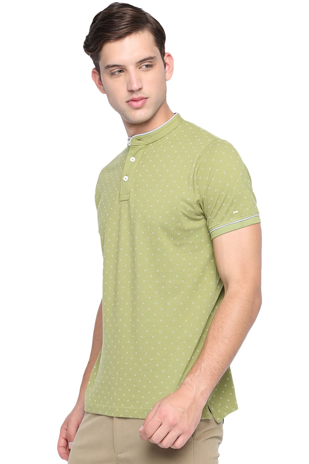 BASICS MUSCLE FIT MANDARIN POLO T SHIRT