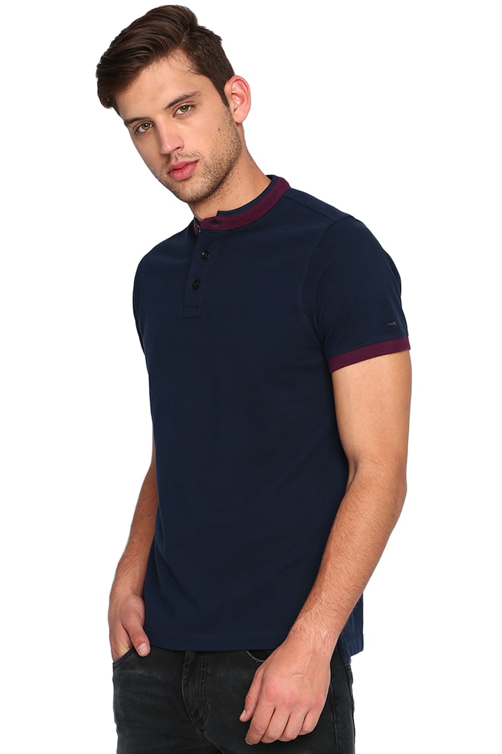 BASICS MUSCLE FIT STAND UP COLLAR POLO T SHIRT