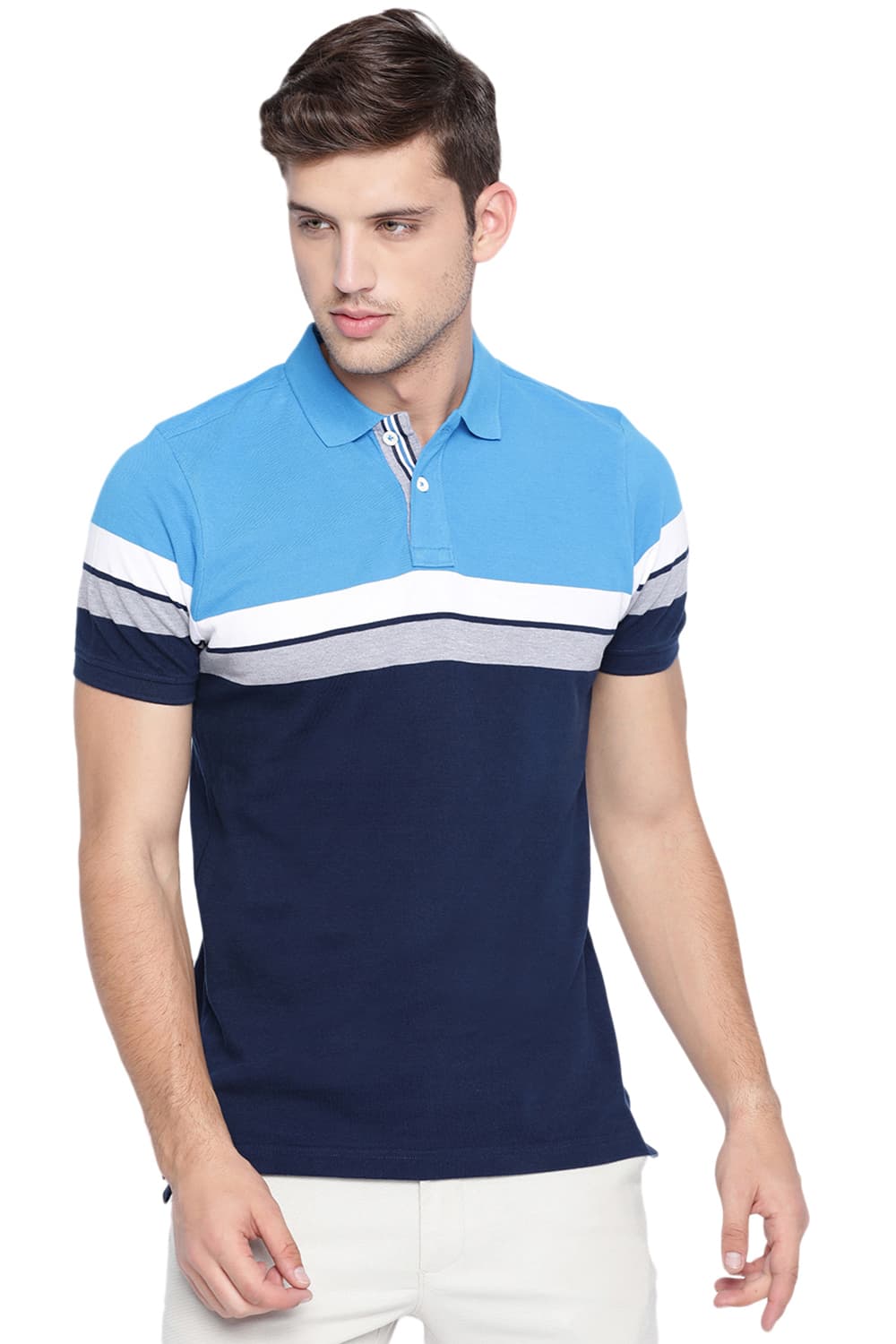 BASICS MUSCLE FIT STRIPES POLO T SHIRT