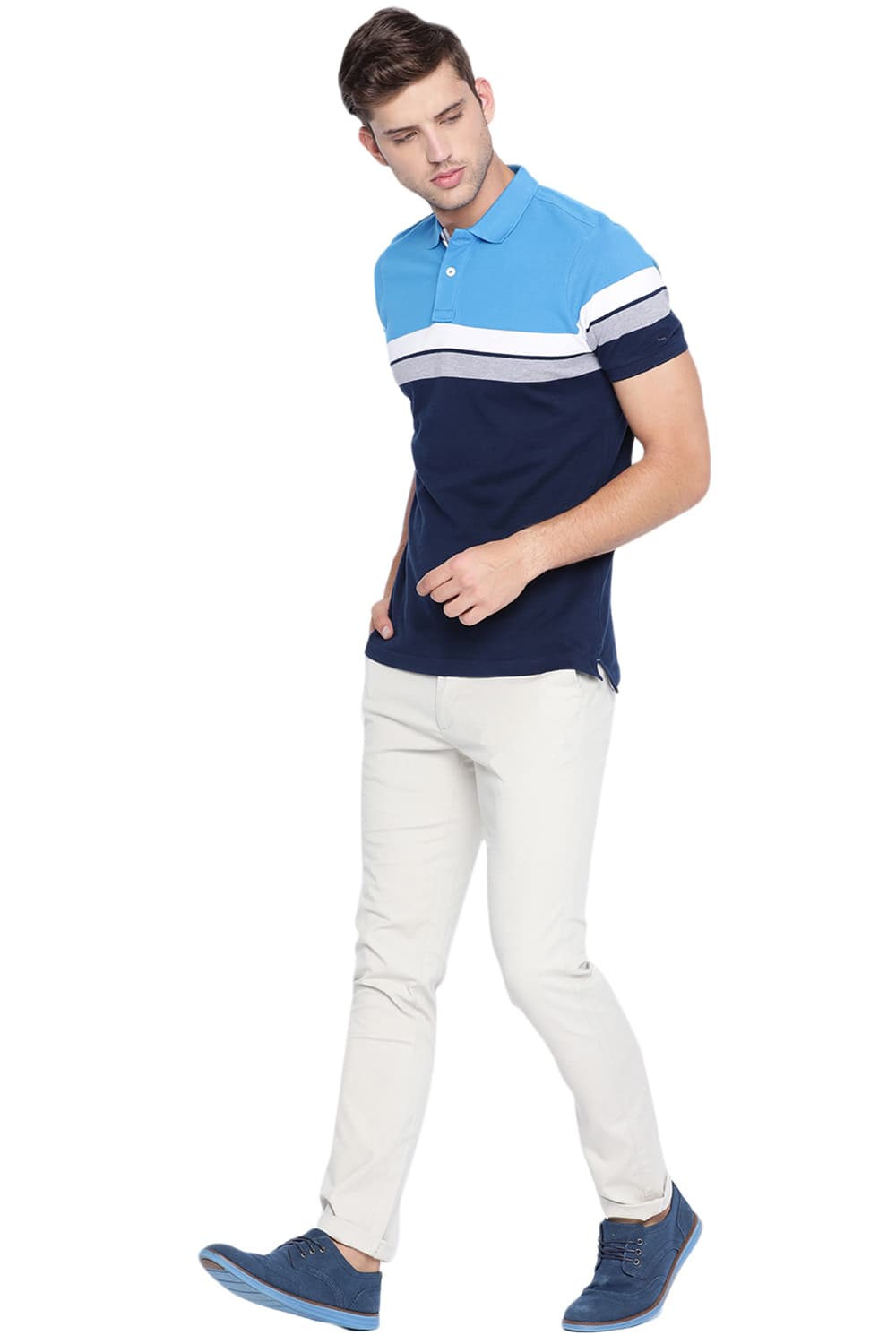 BASICS MUSCLE FIT STRIPES POLO T SHIRT