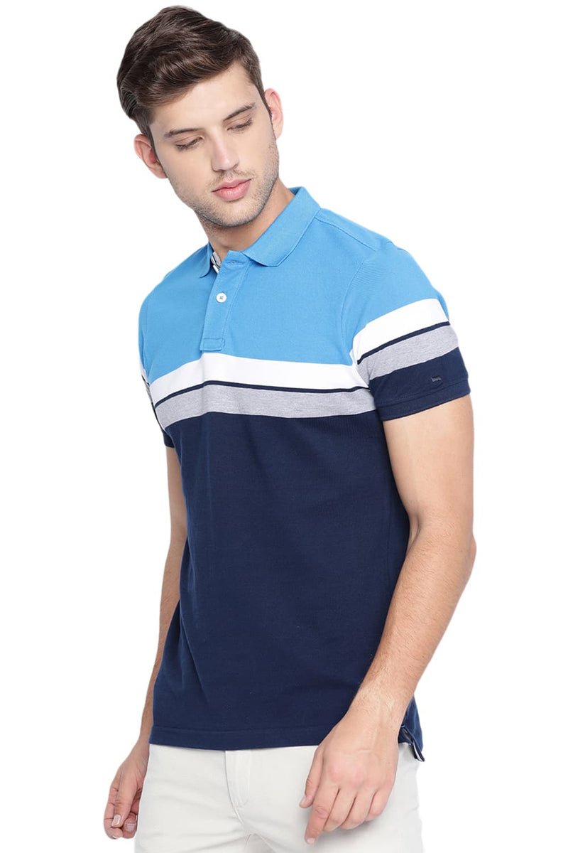 BASICS MUSCLE FIT STRIPES POLO T SHIRT