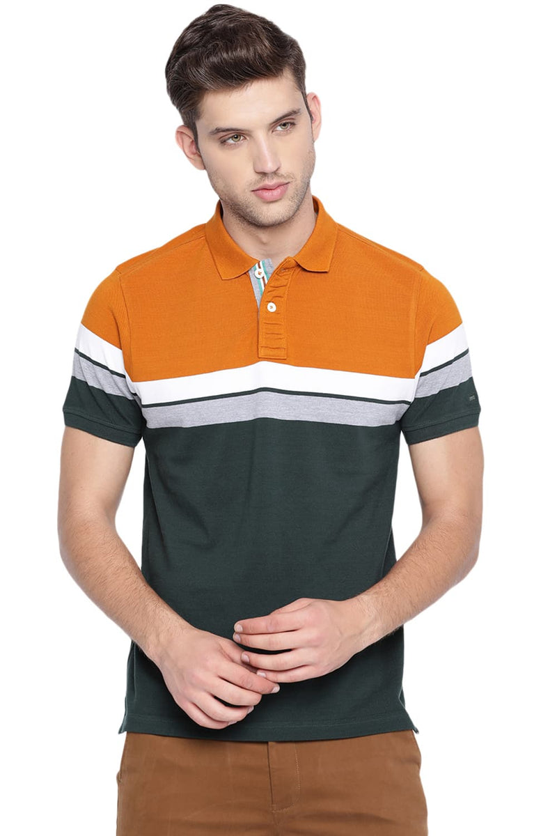 BASICS MUSCLE FIT STRIPES POLO T SHIRT