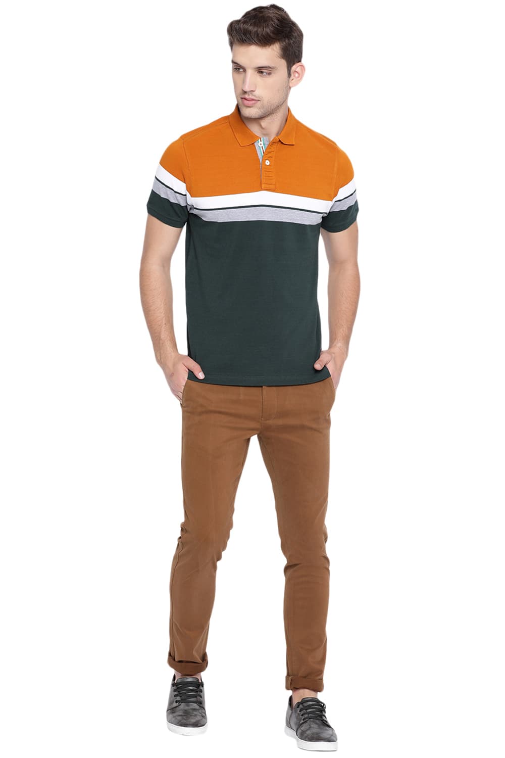 BASICS MUSCLE FIT STRIPES POLO T SHIRT