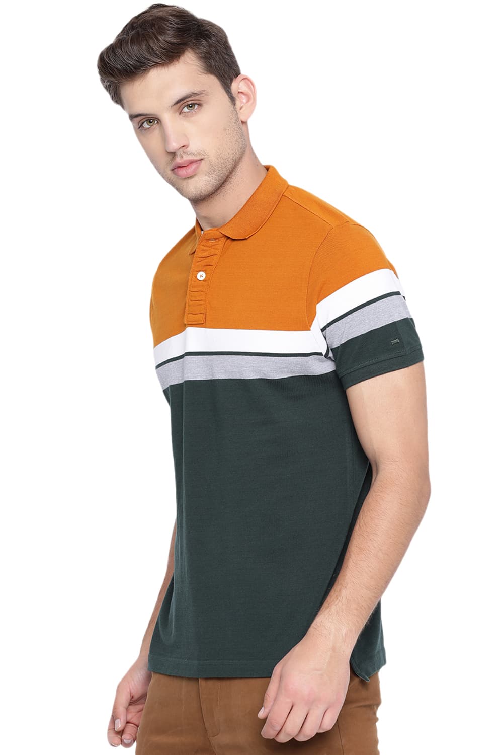 BASICS MUSCLE FIT STRIPES POLO T SHIRT