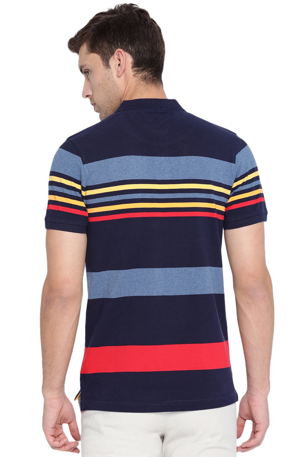 BASICS MUSCLE FIT ENGINEERED STRIPES POLO T SHIRT