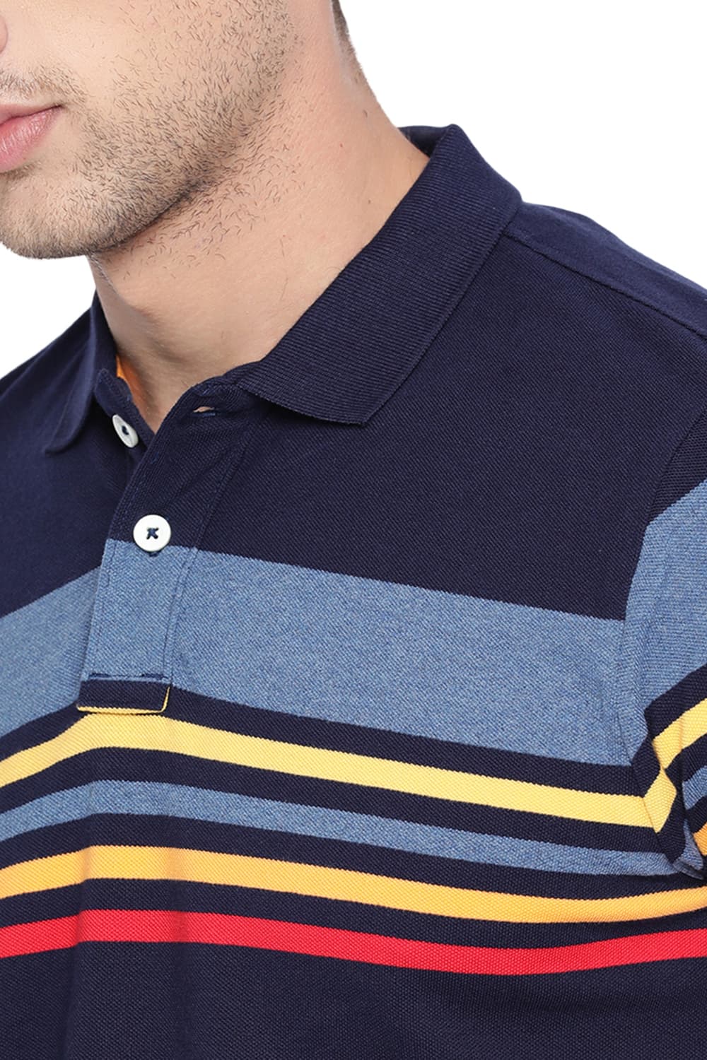 BASICS MUSCLE FIT ENGINEERED STRIPES POLO T SHIRT