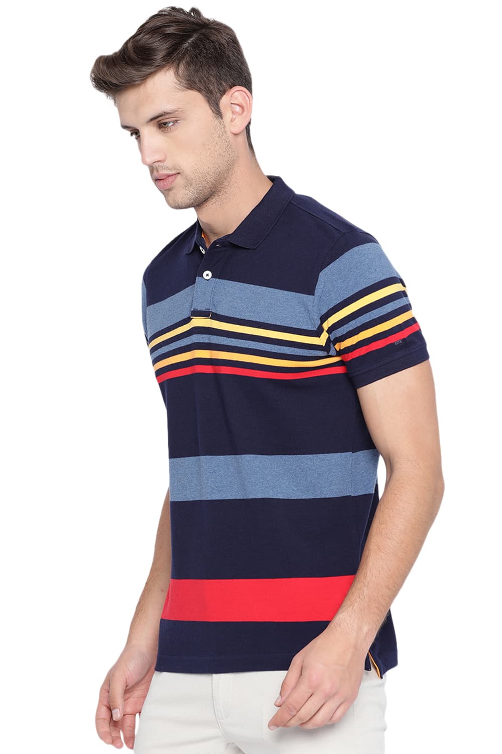 BASICS MUSCLE FIT ENGINEERED STRIPES POLO T SHIRT